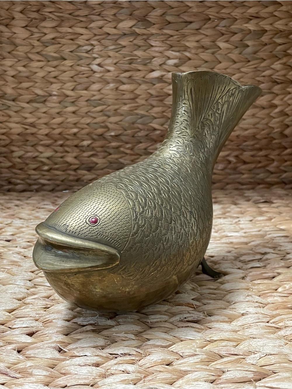 Vintage Brass Fish Vase‎ Tail MCM Mid-Century